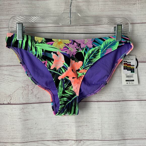 No Boundaries Colorful Neon Tropical Floral Swimsuit Bikini Bottom Junior M(7-9) - Picture 1 of 13